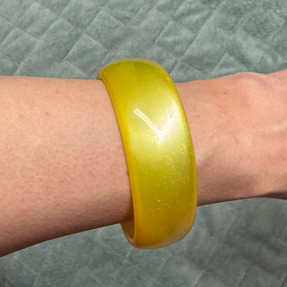 Vintage Plastic Bangle Bracelet, Pearl Yellow, Retro, Boho